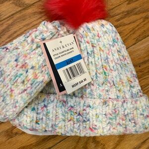 Andy & Evan Multicolor Confetti Knit Hat with Red Pom-Pom